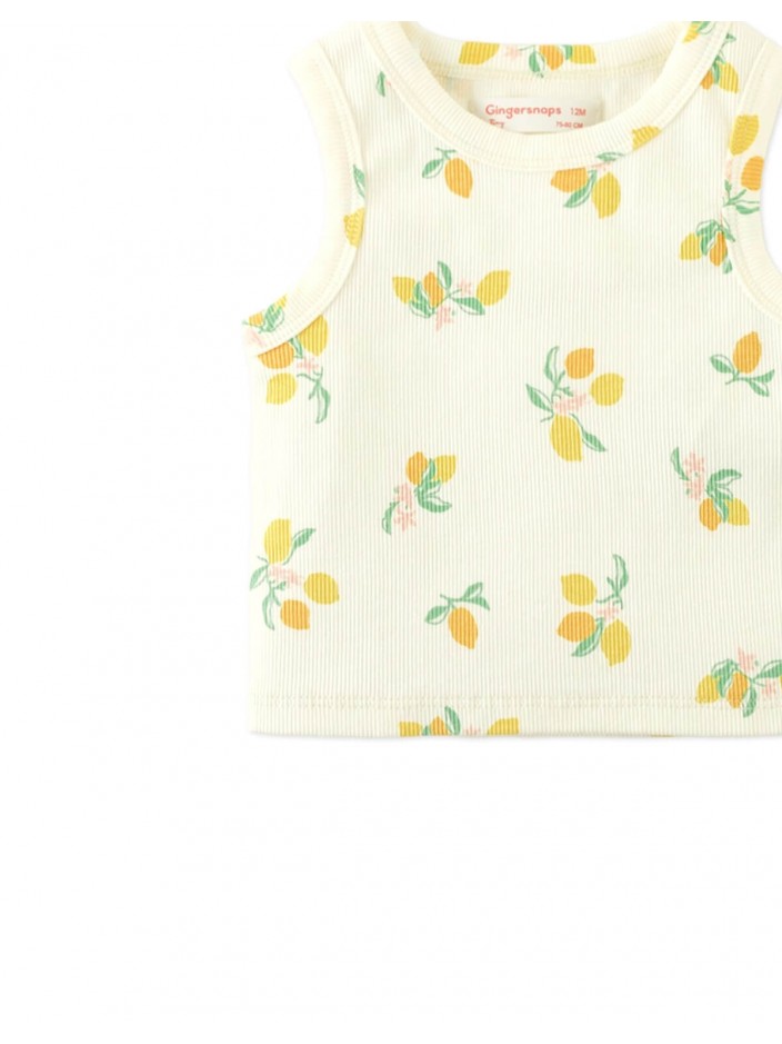 Ribbed Tank Top with All-Over Lemon Print