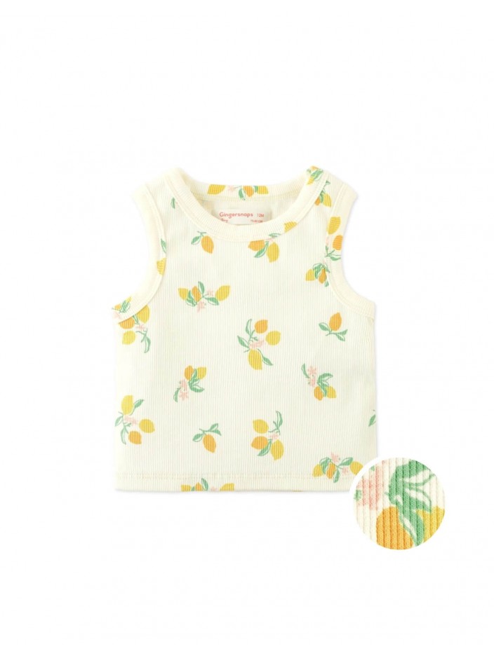 Ribbed Tank Top with All-Over Lemon Print