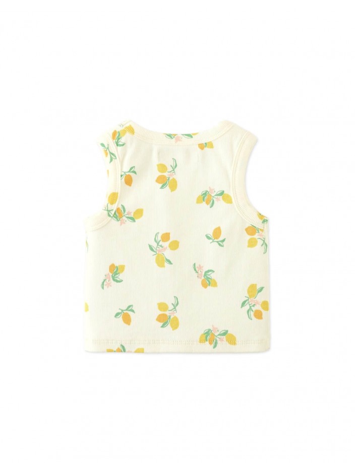 Ribbed Tank Top with All-Over Lemon Print
