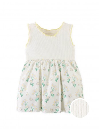 Floral Print Dress with Ruffle Sleeves & Rosette Appliqué