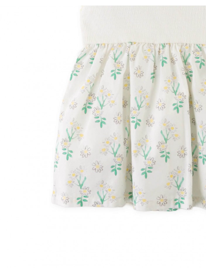 Floral Print Dress with Ruffle Sleeves & Rosette Appliqué