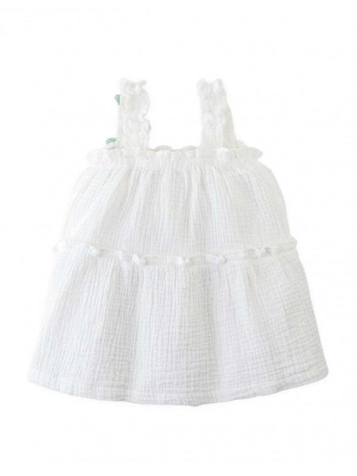 Cotton Muslin Dress with Daisy Crochet Appliqué
