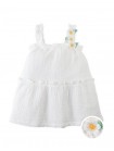 Cotton Muslin Dress with Daisy Crochet Appliqué