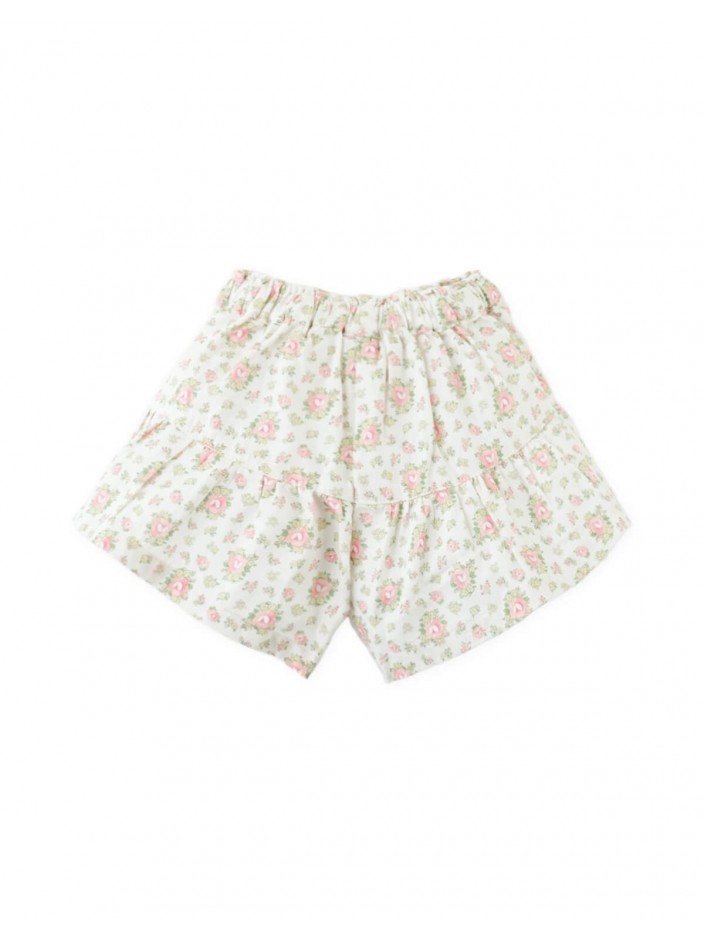 Floral Print Skort Set with Rosette Appliqué on Top