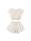 Floral Print Skort Set with Rosette Appliqué on Top