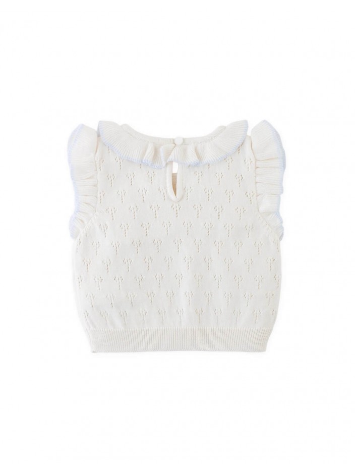 Baby Corrina Floral Pointelle Top with Bow Appliqué