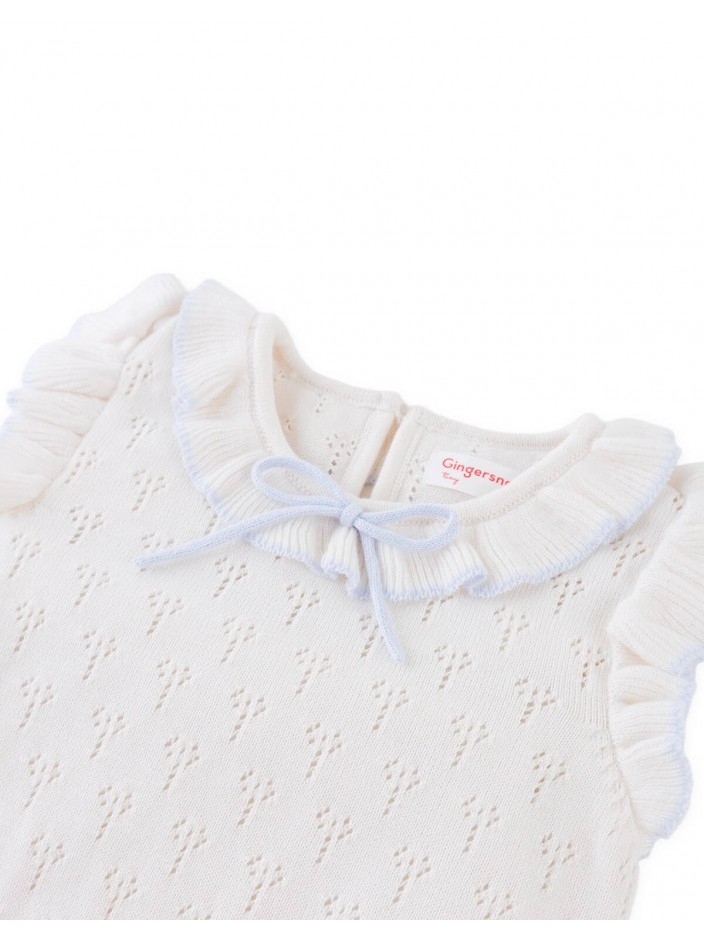 Baby Corrina Floral Pointelle Top with Bow Appliqué