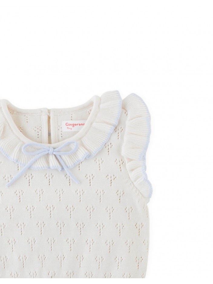 Baby Corrina Floral Pointelle Top with Bow Appliqué