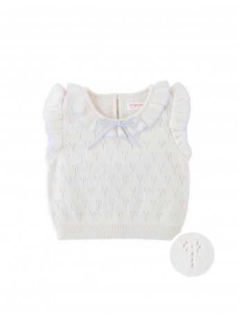 Baby Corrina Floral Pointelle Top with Bow Appliqué