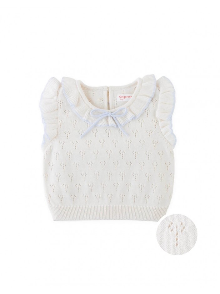 Baby Corrina Floral Pointelle Top with Bow Appliqué