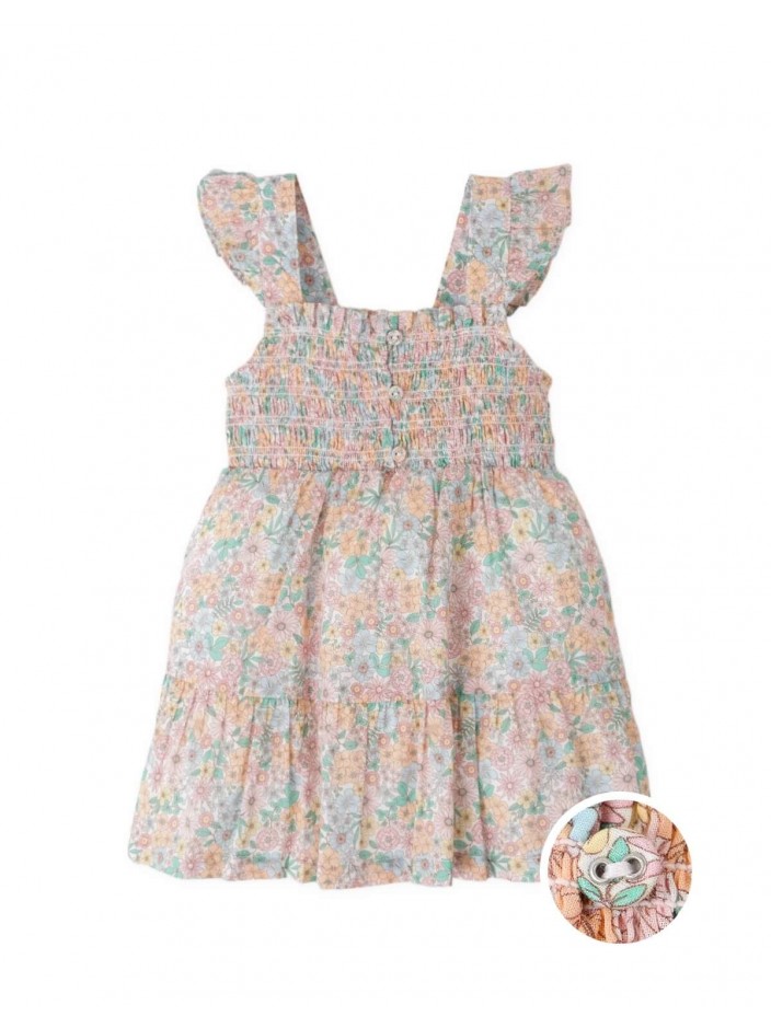 Baby Irene Smocked Floral Dress with Ruffle Sleeves
