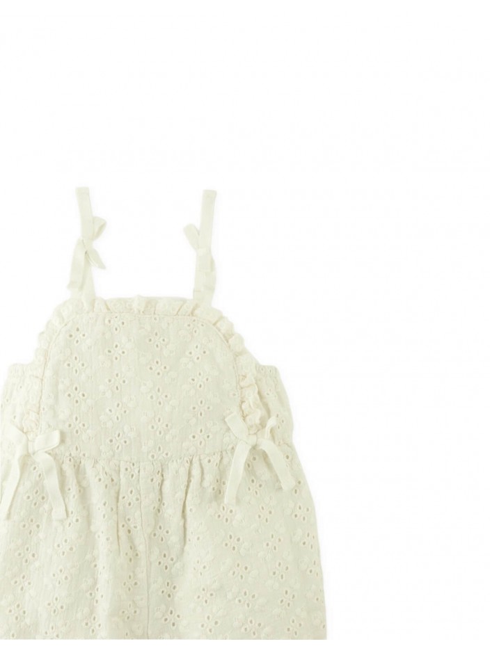 Baby Bianca Eyelet Jumpsuit with Lace Trim and Bow Ties