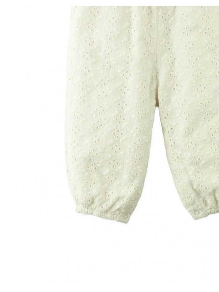 Baby Bianca Eyelet Jumpsuit with Lace Trim and Bow Ties