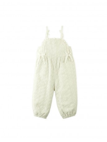 Baby Bianca Eyelet Jumpsuit with Lace Trim and Bow Ties