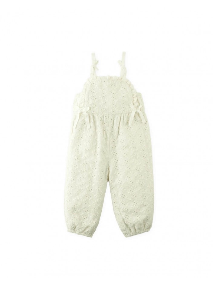 Baby Bianca Eyelet Jumpsuit with Lace Trim and Bow Ties