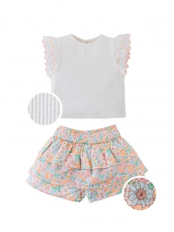 Baby Nadine Embroidered Ruffle Sleeve Top and Floral Skort Set