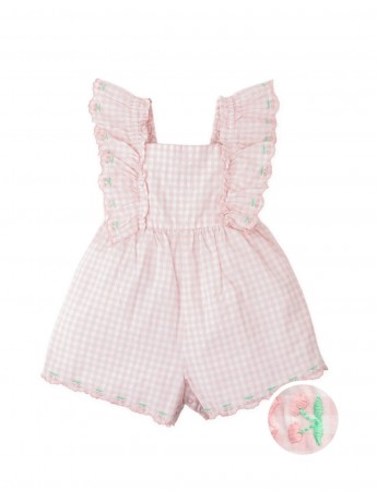 Baby Cerise Gingham Playsuit with Cherry Embroidery