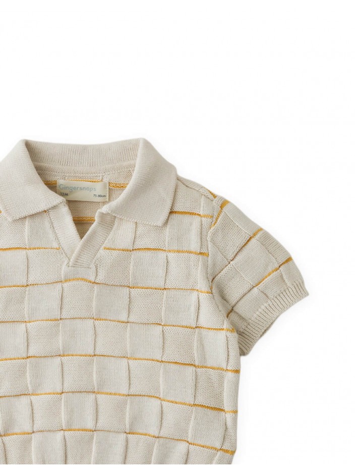 Baby Kai Checkerboard Knit Open-Collar Polo