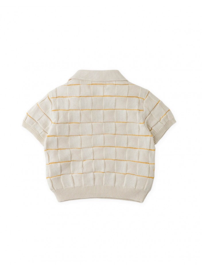 Baby Kai Checkerboard Knit Open-Collar Polo