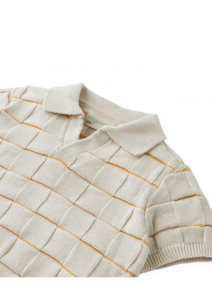 Baby Kai Checkerboard Knit Open-Collar Polo