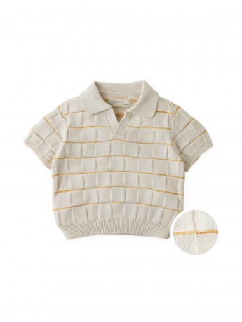 Baby Kai Checkerboard Knit Open-Collar Polo