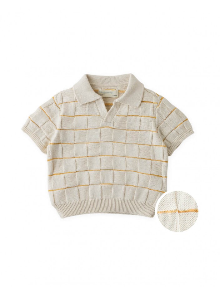 Baby Kai Checkerboard Knit Open-Collar Polo