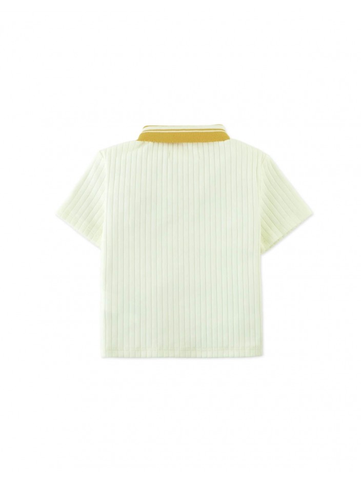 Baby Koa Ribbed Cotton Polo with Contrast Collar Stripes and Patch Pocket
