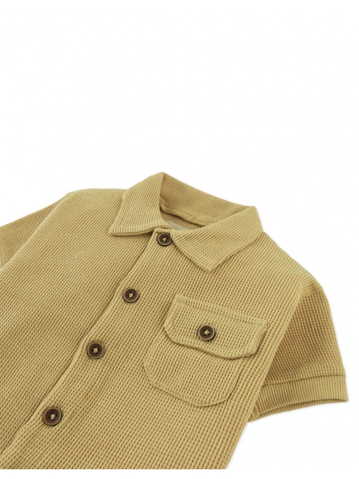 Baby Pio Waffle Button-Up Polo with Patch Pocket