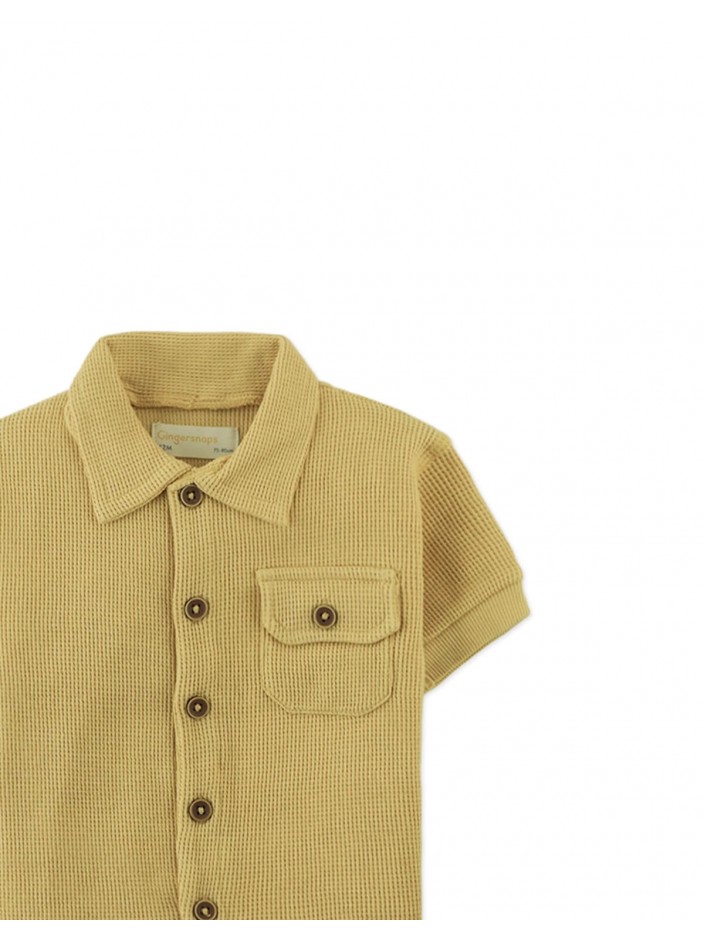 Baby Pio Waffle Button-Up Polo with Patch Pocket