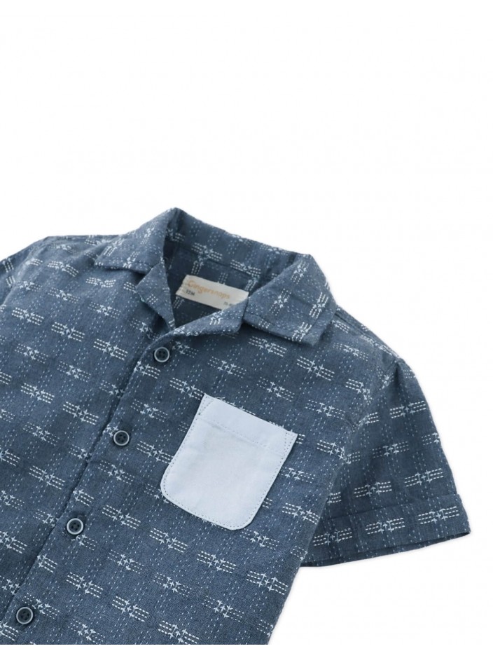 Baby Taiga Sashiko-Inspired Woven Shirt with Contrast Patch Pocket