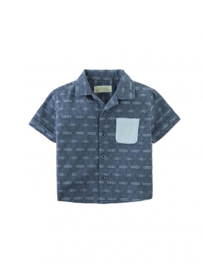 Baby Taiga Sashiko-Inspired Woven Shirt with Contrast Patch Pocket