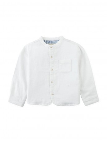 Baby Akio Long-Sleeve Mandarin Collar Shirt with Patch Pocket