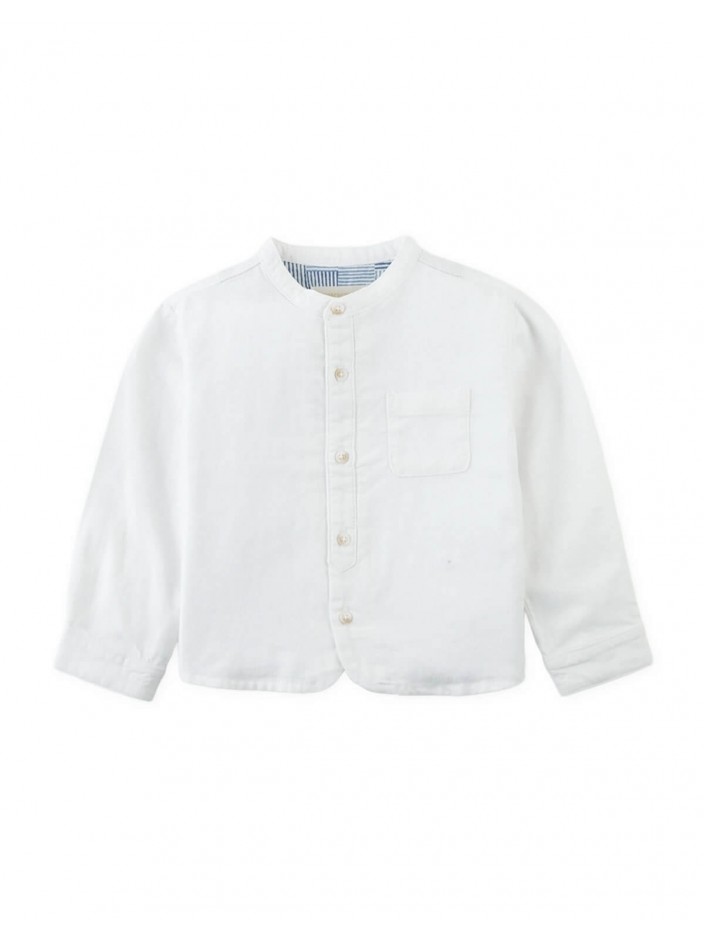 Baby Akio Long-Sleeve Mandarin Collar Shirt with Patch Pocket