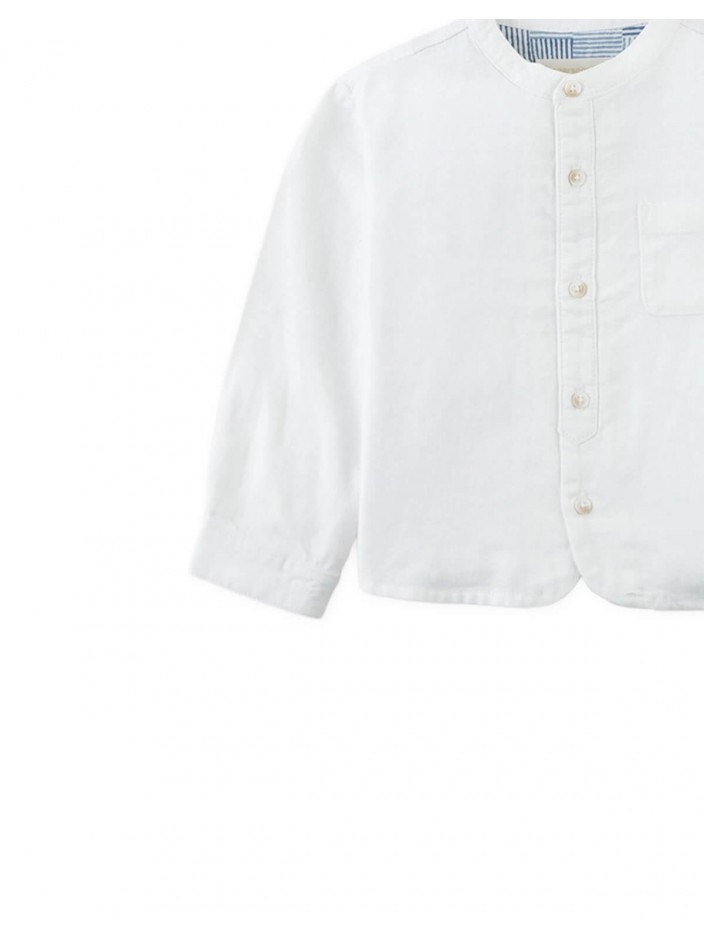 Baby Akio Long-Sleeve Mandarin Collar Shirt with Patch Pocket
