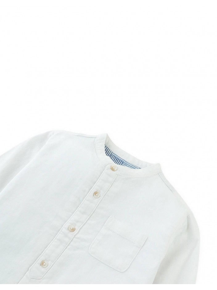 Baby Akio Long-Sleeve Mandarin Collar Shirt with Patch Pocket