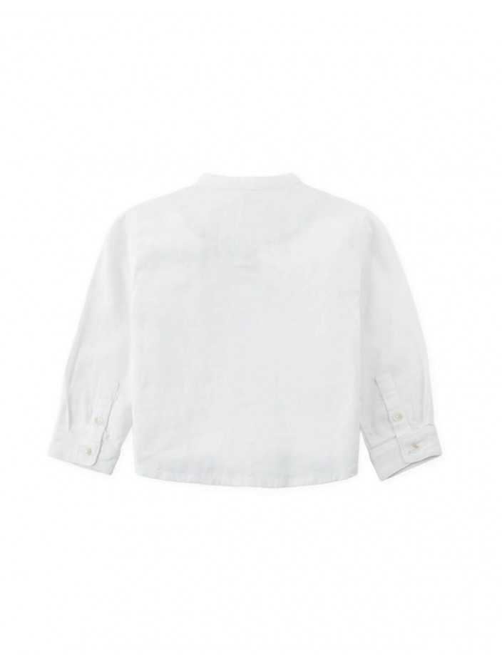 Baby Akio Long-Sleeve Mandarin Collar Shirt with Patch Pocket
