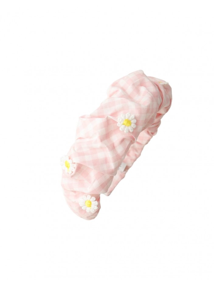 Bree Gingham Ruched Headband with Daisy Appliqués