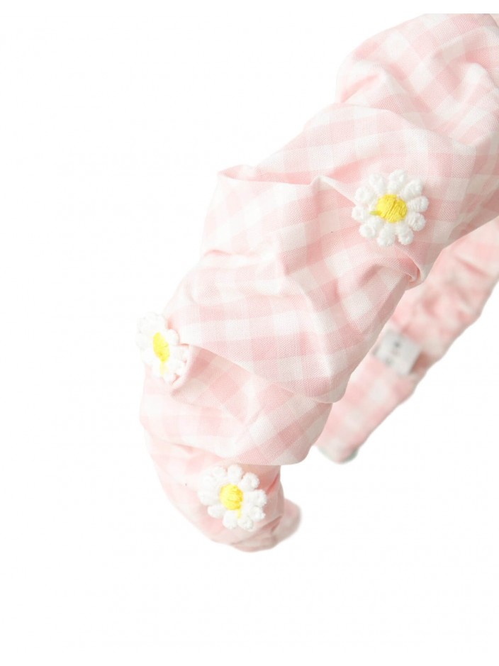 Bree Gingham Ruched Headband with Daisy Appliqués