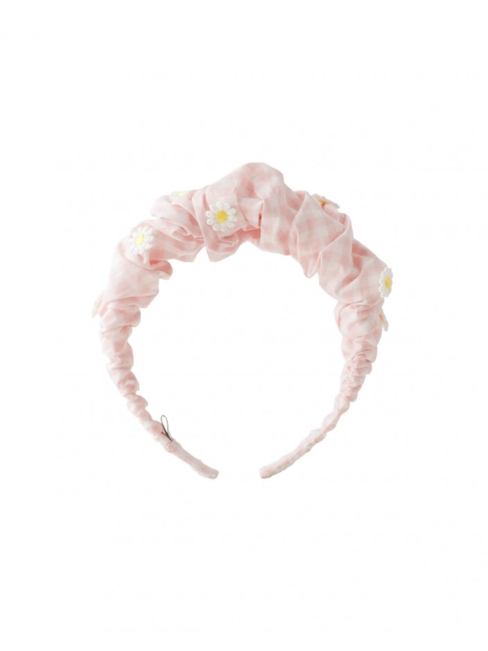Bree Gingham Ruched Headband with Daisy Appliqués