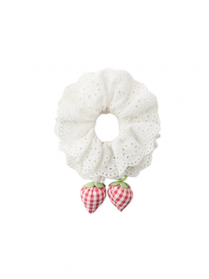 Via Eyelet Scrunchie with Strawberry Appliqué