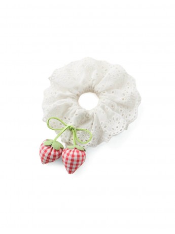 Via Eyelet Scrunchie with Strawberry Appliqué