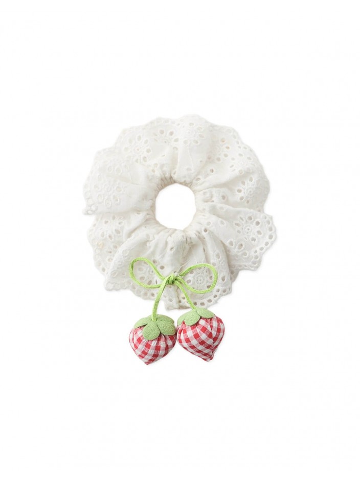 Via Eyelet Scrunchie with Strawberry Appliqué