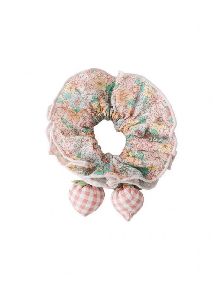 Zia Floral Scrunchie with Strawberry Appliqué