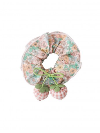 Zia Floral Scrunchie with Strawberry Appliqué