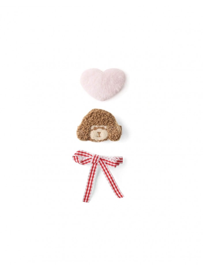 Cosette Poodle, Heart, and Bow Hair Clip Set