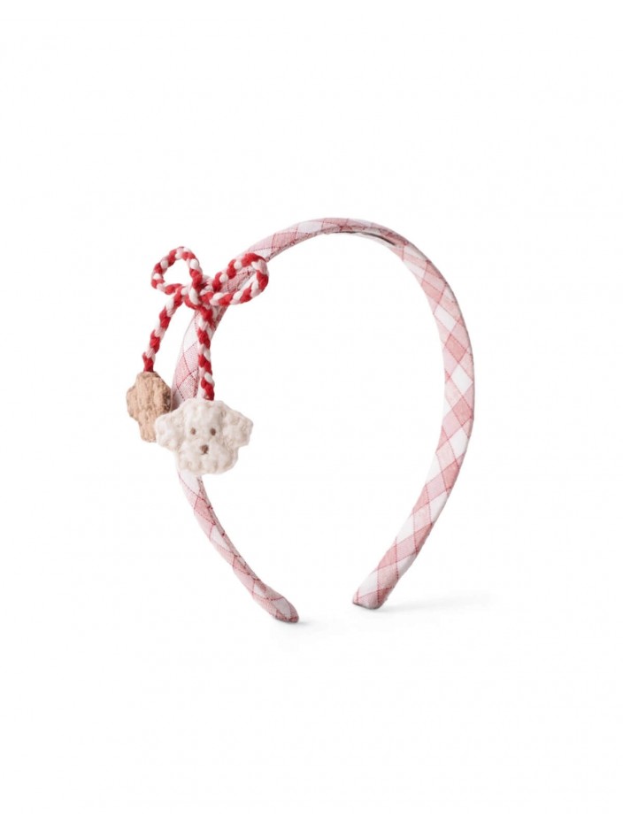Elara Checkered Headband with Bow and Poodle Appliqués