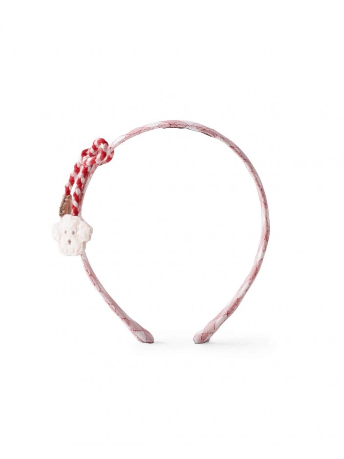 Elara Checkered Headband with Bow and Poodle Appliqués