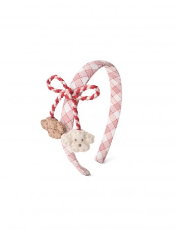 Elara Checkered Headband with Bow and Poodle Appliqués