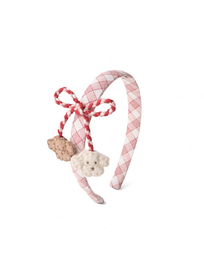 Elara Checkered Headband with Bow and Poodle Appliqués