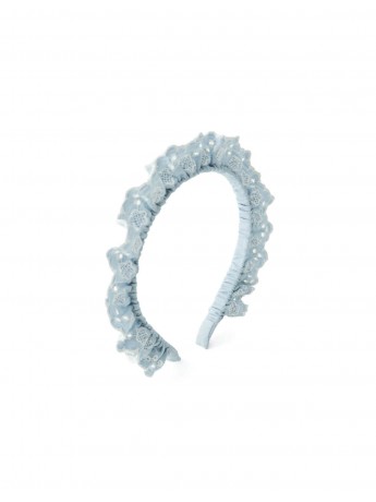Liana Denim Headband with Scallop Embroidery